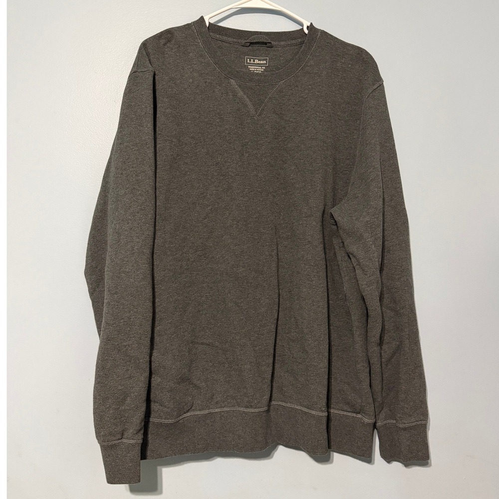 LL Bean Men's L‎ Charcoal Gray Fleece Crewneck Sweatshirt Traditional Fit